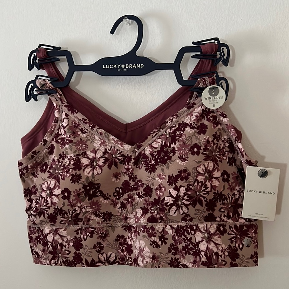 Lucky Brand Set of 2 Wirefree Lounge Bras in Dusty Rose Floral and Solid Mauve